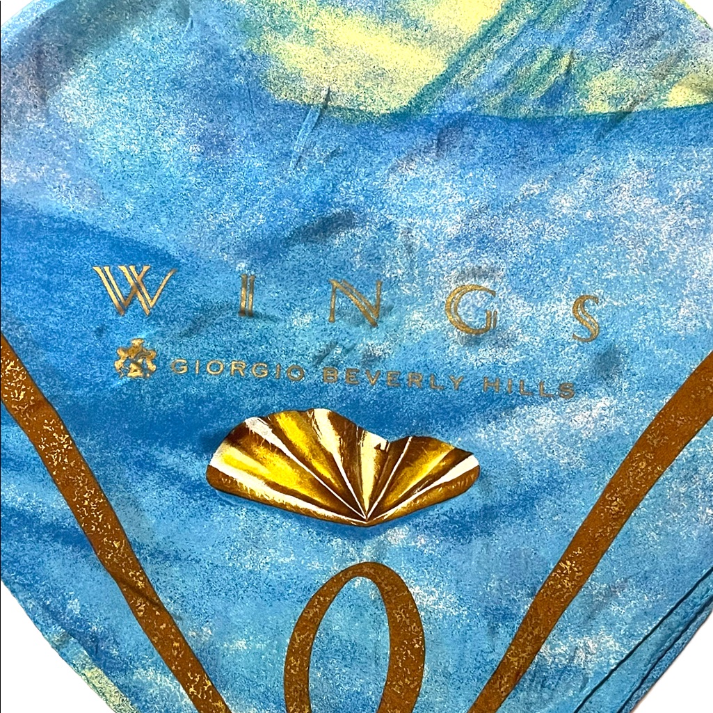 Vintage Georgio Beverly Hills C1994 Wings Perfume Silk Scarf Blue